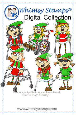 Christmas Elf Girl - Digital Stamp Set - Whimsy Stamps