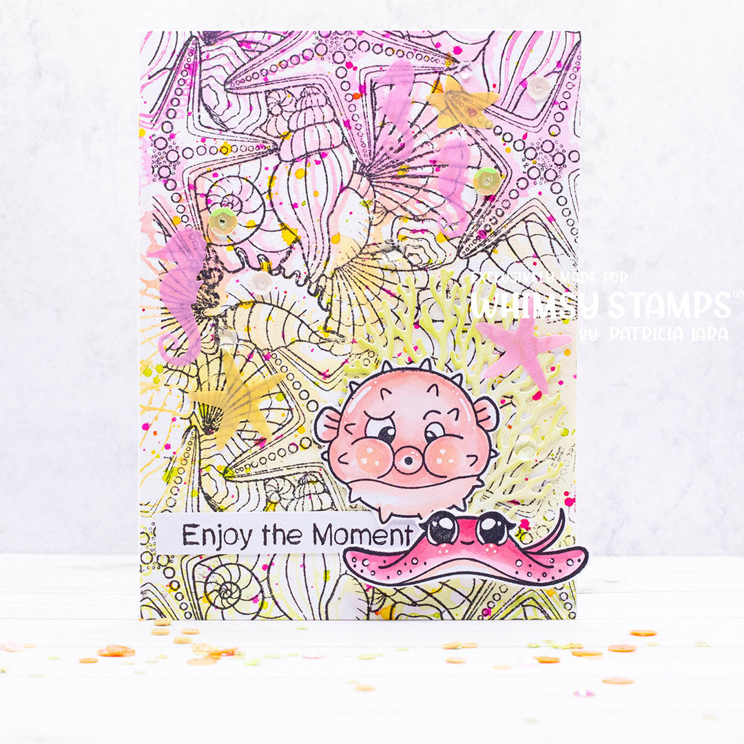 Seashell Background Rubber Cling Stamp - Whimsy Stamps