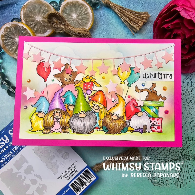 Gnome Party Row - NoFuss Masks - Whimsy Stamps