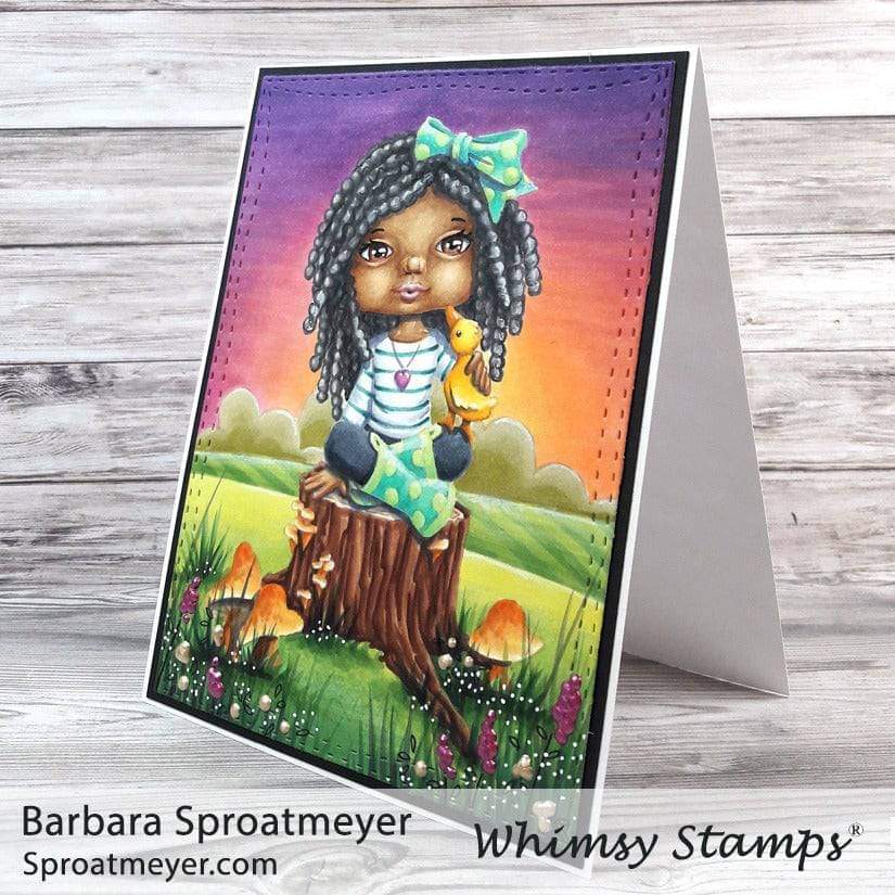 Polka Dot Pals Fern Grassland Ponder - Coloring Scene Digital Stamp - Whimsy Stamps