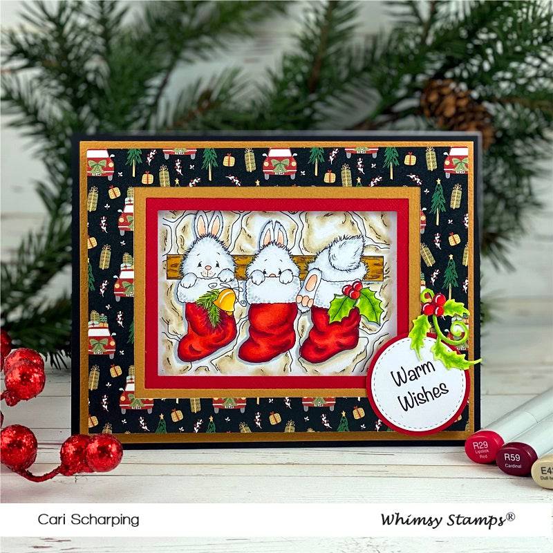 Christmas Bunny Stockings - Digital Stamp - Whimsy Stamps