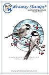 Chickadee and Berries Rubber Cling Stamp - Whimsy Stamps