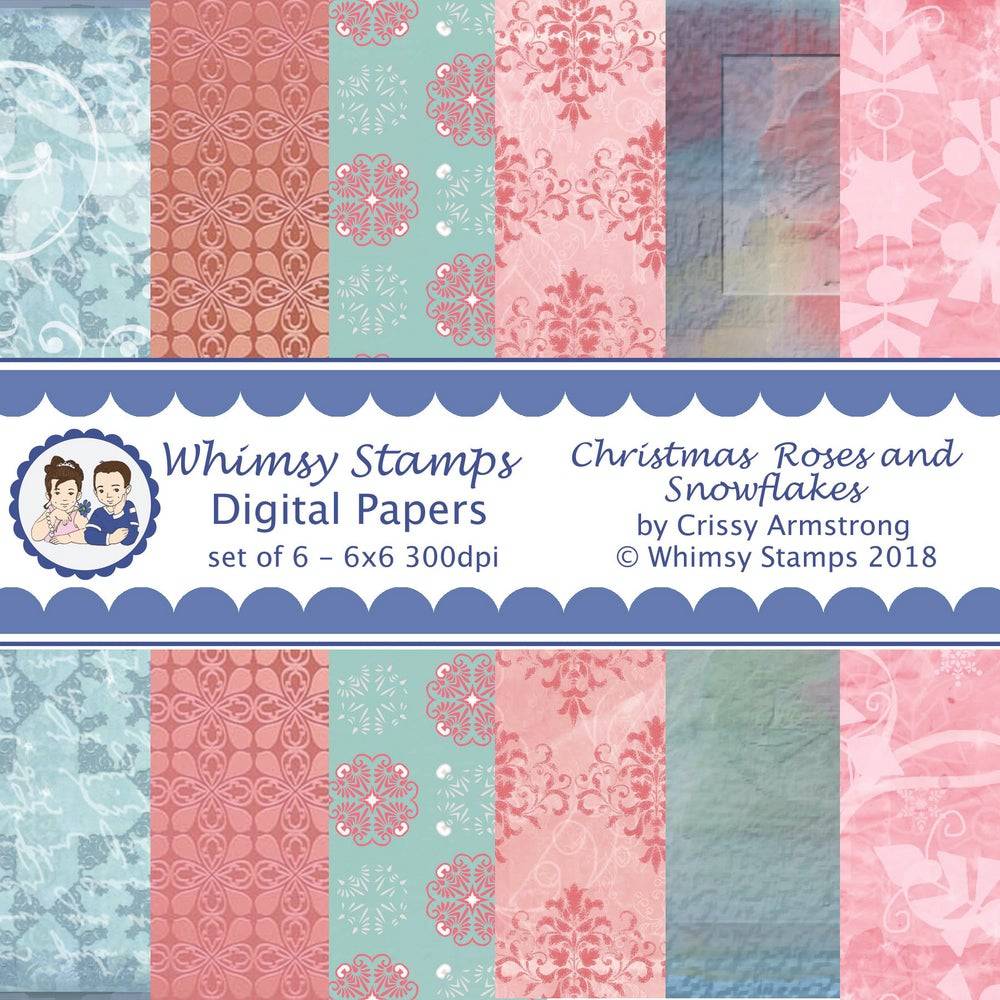 Christmas Roses and Snowflakes - Digital Papers - Whimsy Stamps