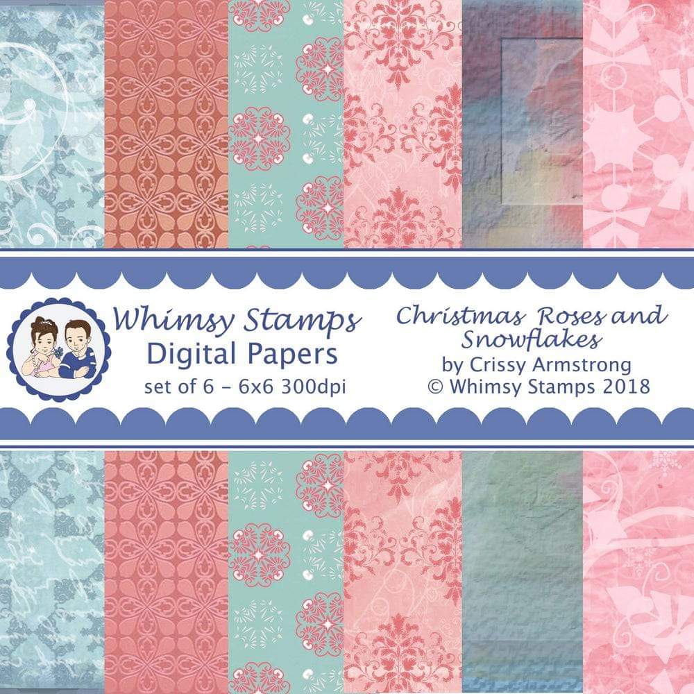 Christmas Roses and Snowflakes - Digital Papers - Whimsy Stamps