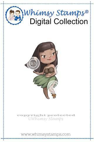 Mini Hula Girl - Digital Stamp - Whimsy Stamps