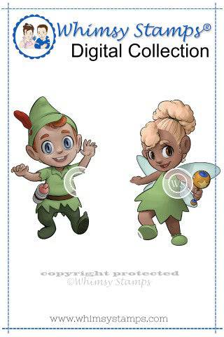 Baby Peter Pan and Tinkerbell - Digital Stamp - Whimsy Stamps