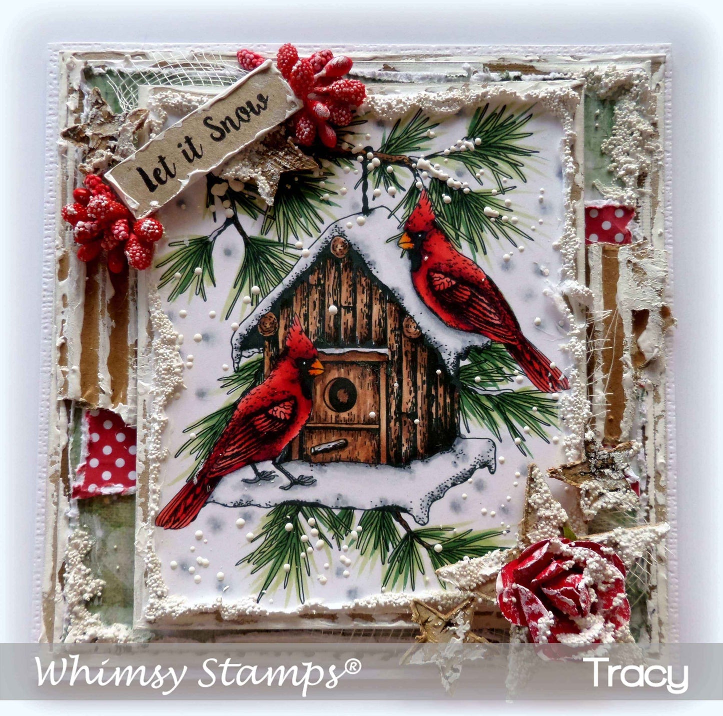 Cardinal Birdhouse Rubber Cling Stamp