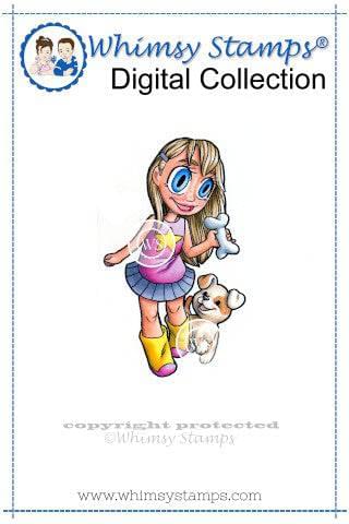 Tia and Puppy - Digital Stamp - Whimsy Stamps