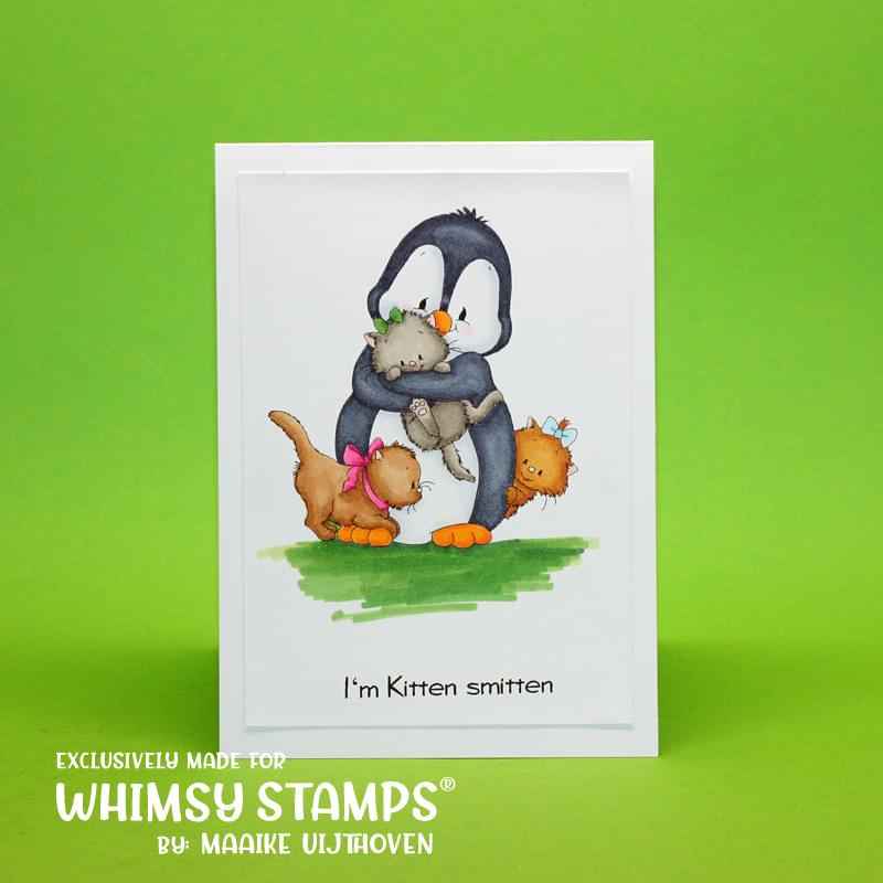 Penguin Loves His Kittens - Digital Stamp