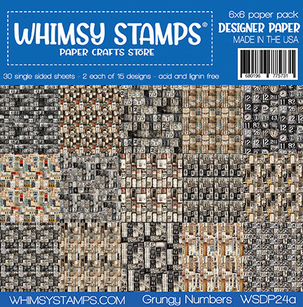 6x6 Paper Pack - Grungy Numbers - Whimsy Stamps