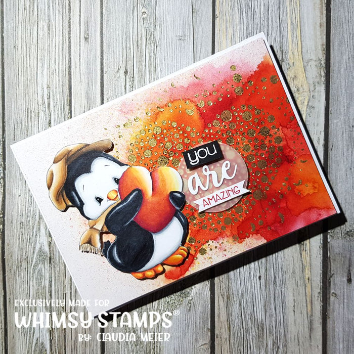 Penguin Heart Hugs - Digital Stamp - Whimsy Stamps