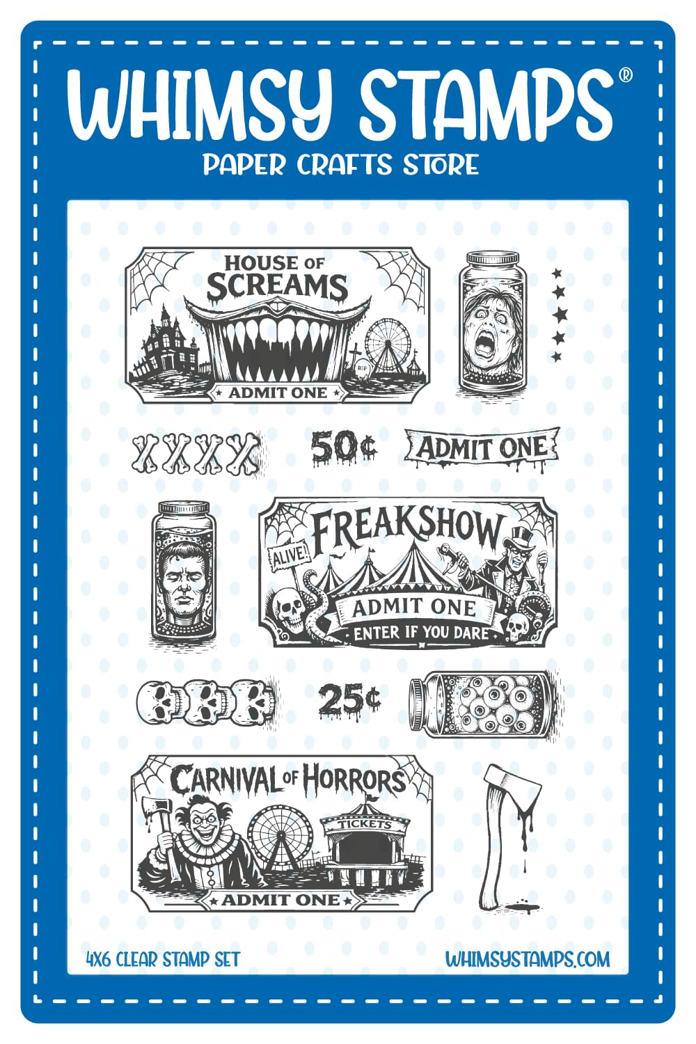 Creepy Carnival Freakshow Tickets Clear Stamps - Whimsy Stamps