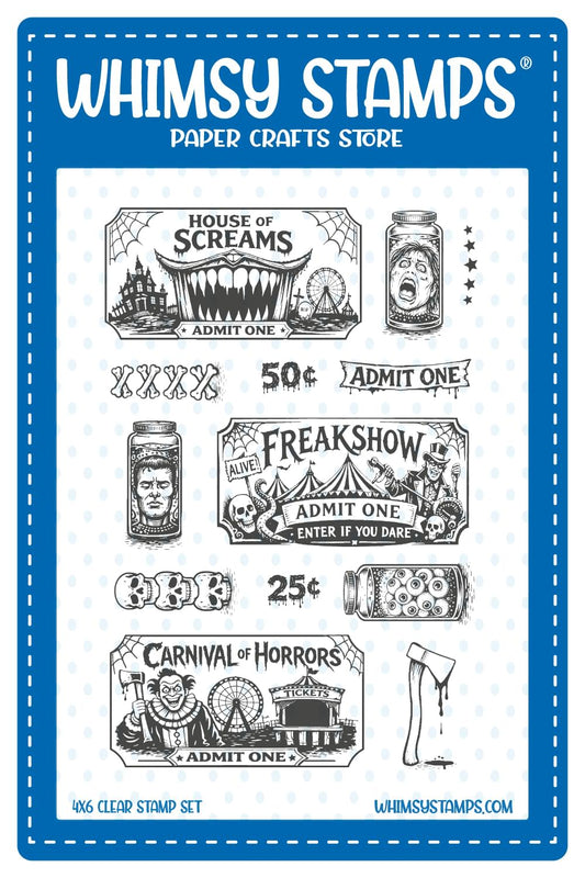 Creepy Carnival Freakshow Tickets Clear Stamps - Whimsy Stamps