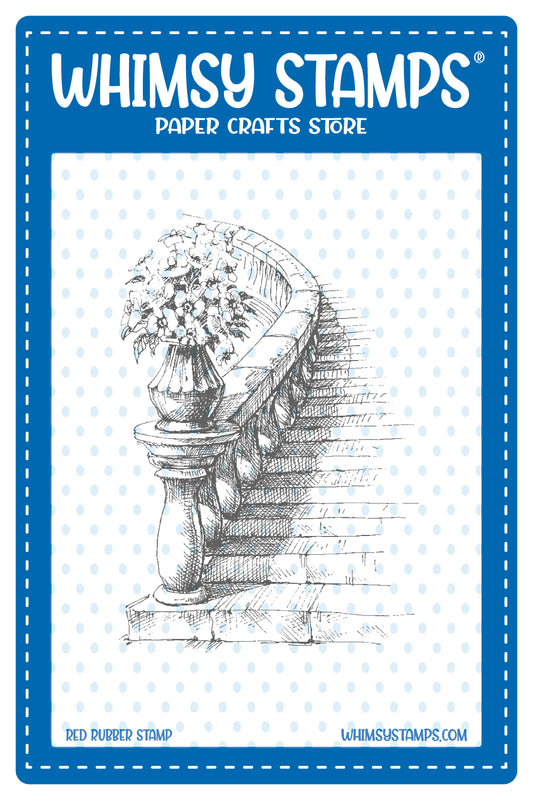 **NEW Floral Stairway Rubber Cling Stamp - Whimsy Stamps