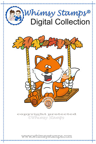 Fox Swinging - Digital Stamp - Whimsy Stamps