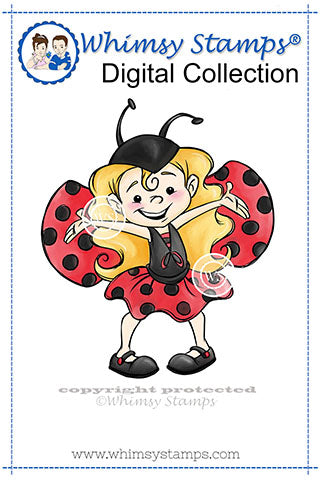 Lady Bug Girl - Digital Stamp - Whimsy Stamps