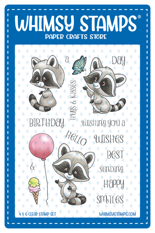 **NEW Raccoon Happy Day Clear Stamps - Whimsy Stamps