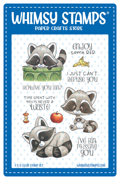 **NEW Raccoon How've You Bin Clear Stamps - Whimsy Stamps