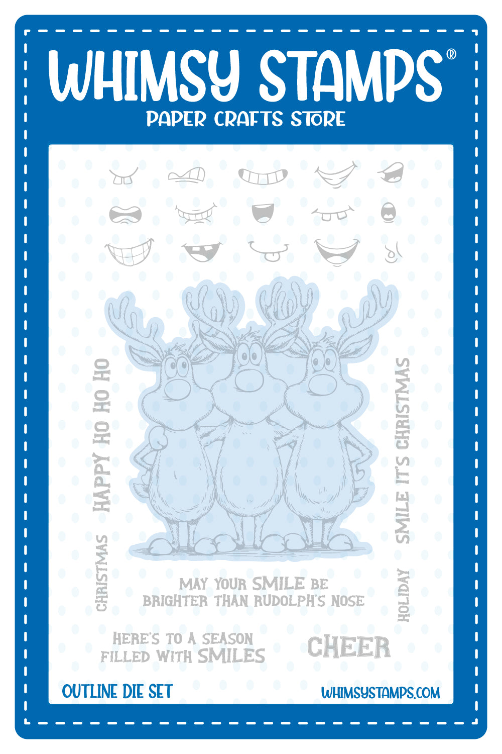 Reindeer Smiles Outline Die - Whimsy Stamps