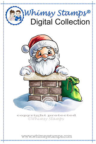 Santa Down the Chimney - Digital Stamp