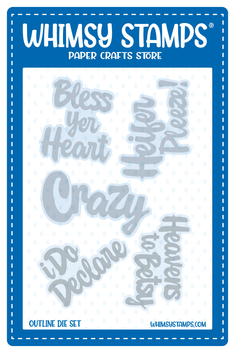 product display showing outline die area around 5 large sentiment stamps.
