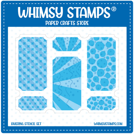 Terrific Tickets Shadows and Patterns Layering Stencil - Whimsy Stamps