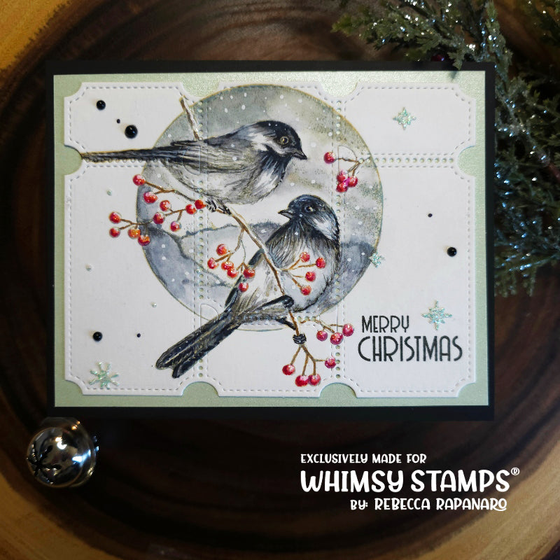 Chickadee and Berries Rubber Cling Stamp - Whimsy Stamps