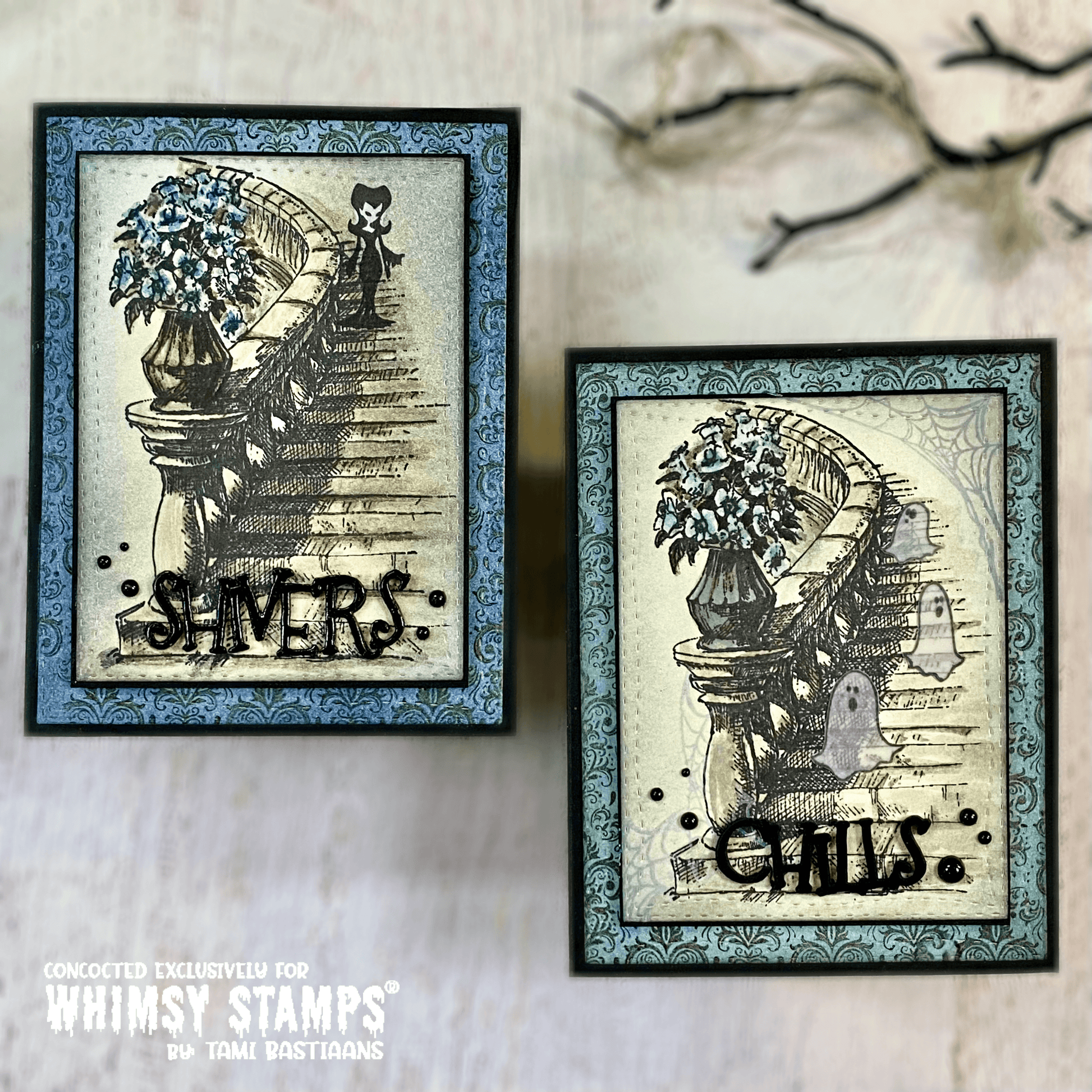 Floral Stairway Rubber Cling Stamp - Whimsy Stamps
