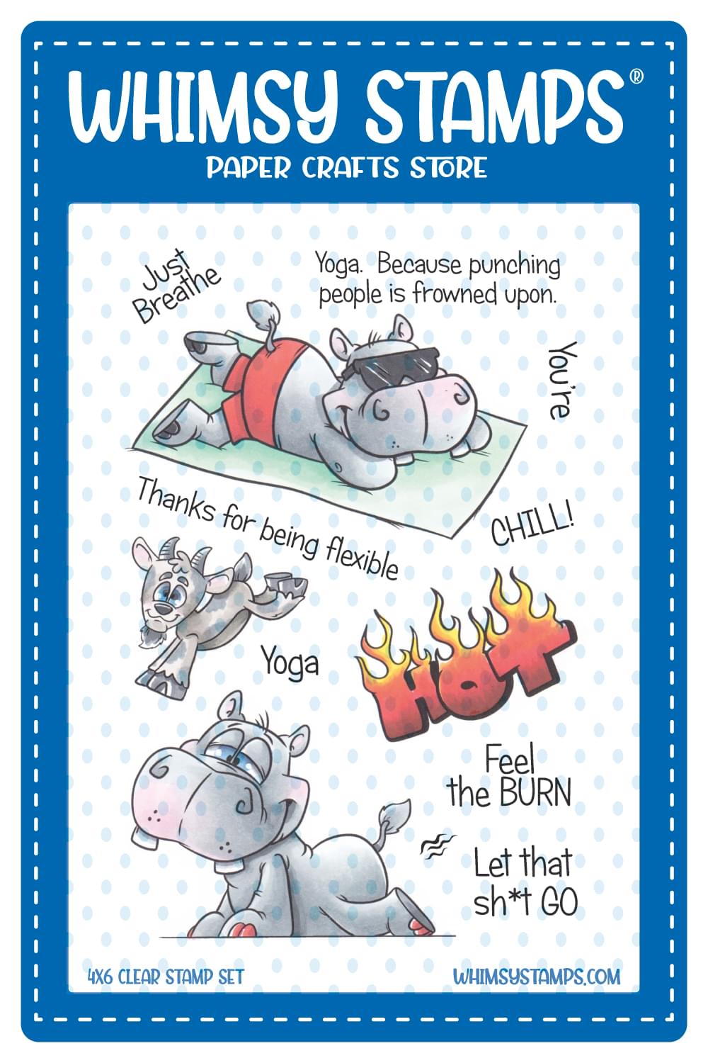 Hippo Yoga Clear Stamps - Whimsy Stamps