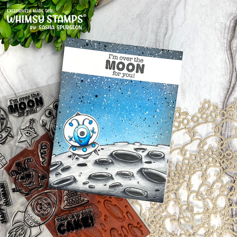 Moon Background Rubber Cling Stamp - Whimsy Stamps
