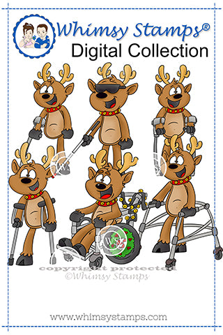 Christmas Reindeer - Digital Stamp Set - Whimsy Stamps