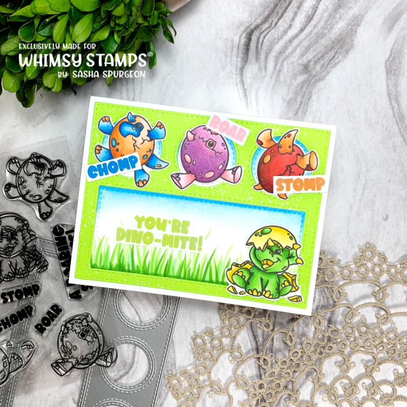 Roar, Stomp, and Chomp Clear Stamps - Whimsy Stamps