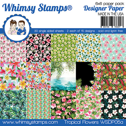 **NEW 6x6 Paper Pack - Tropical Flowers - Whimsy Stamps
