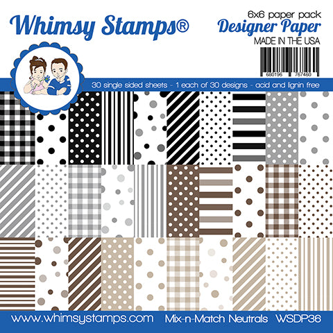 **NEW 6x6 Paper Pack - Mix n Match Neutrals - Whimsy Stamps