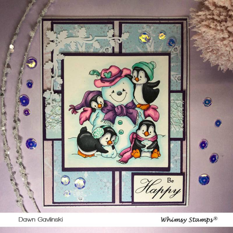 Penguins Build a Snowman - Digital Stamp - Whimsy Stamps