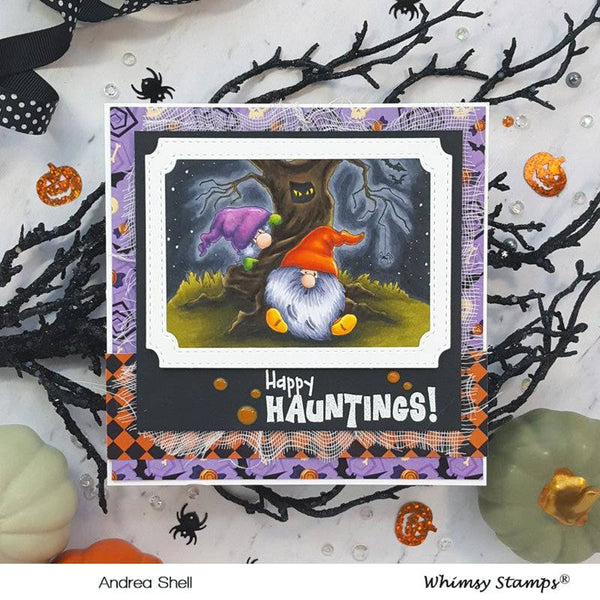 Gnome Haunted Forest Rubber Cling Stamp - Whimsy Stamps