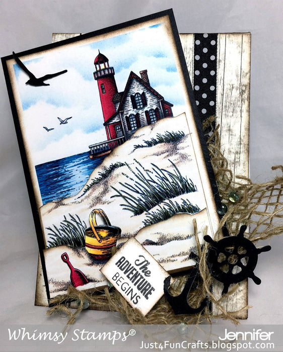 Beach Scene Rubber Cling Stamp - Whimsy Stamps