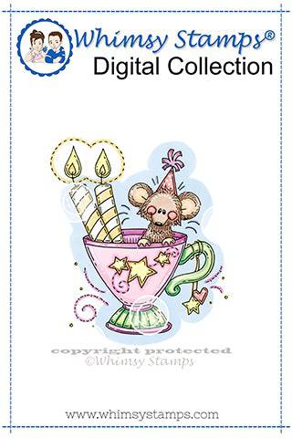 Birthday Cup Mouse - Digital Stamp - Whimsy Stamps