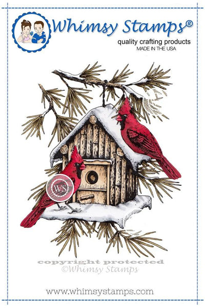Cardinal Birdhouse Rubber Cling Stamp - Whimsy Stamps