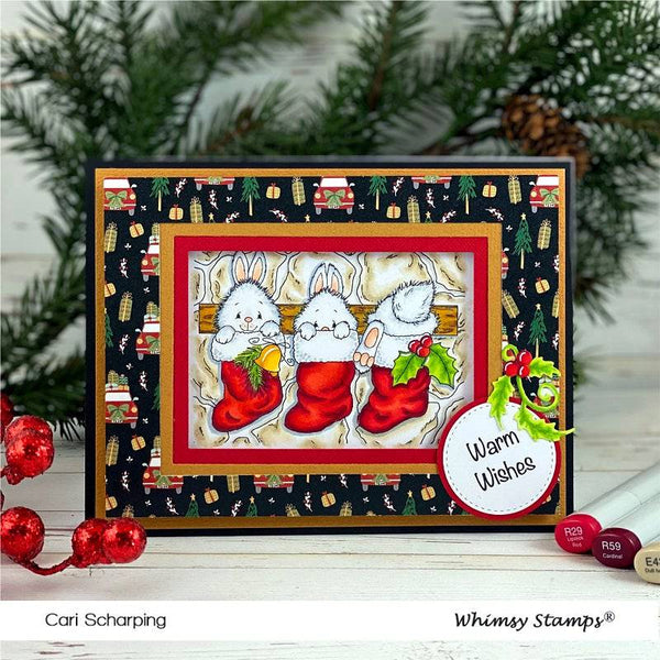 Christmas Bunny Stockings - Digital Stamp - Whimsy Stamps