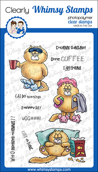 **NEW Cat Do Mornings Clear Stamps - Whimsy Stamps