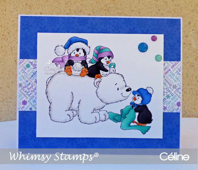 Penguin Warm Winter Wishes - Digital Stamp - Whimsy Stamps