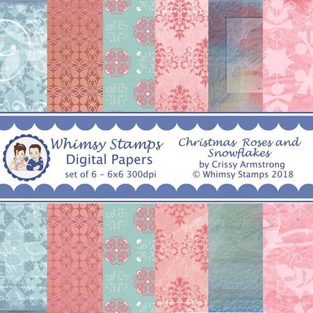 Christmas Roses and Snowflakes - Digital Papers - Whimsy Stamps