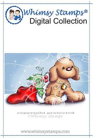 Christmas Pup in Stocking - Digital Stamp - Whimsy Stamps