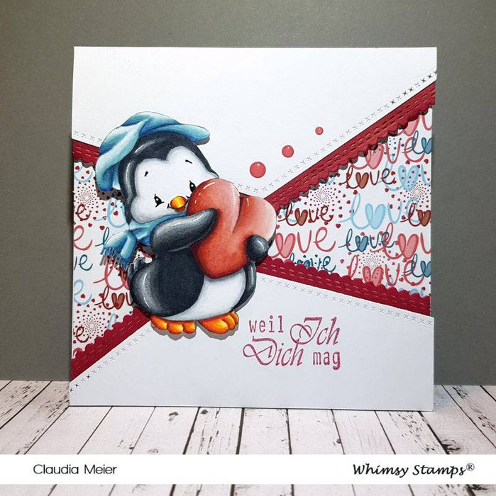 Penguin Heart Hugs - Digital Stamp - Whimsy Stamps