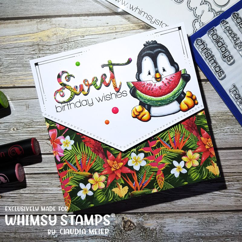 Penguin Loves Watermelon - Digital Stamp - Whimsy Stamps