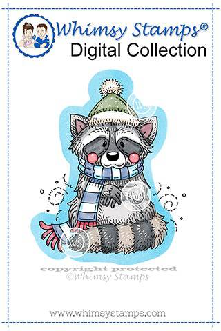 Cozy Winter Raccoon - Digital Stamp - Whimsy Stamps