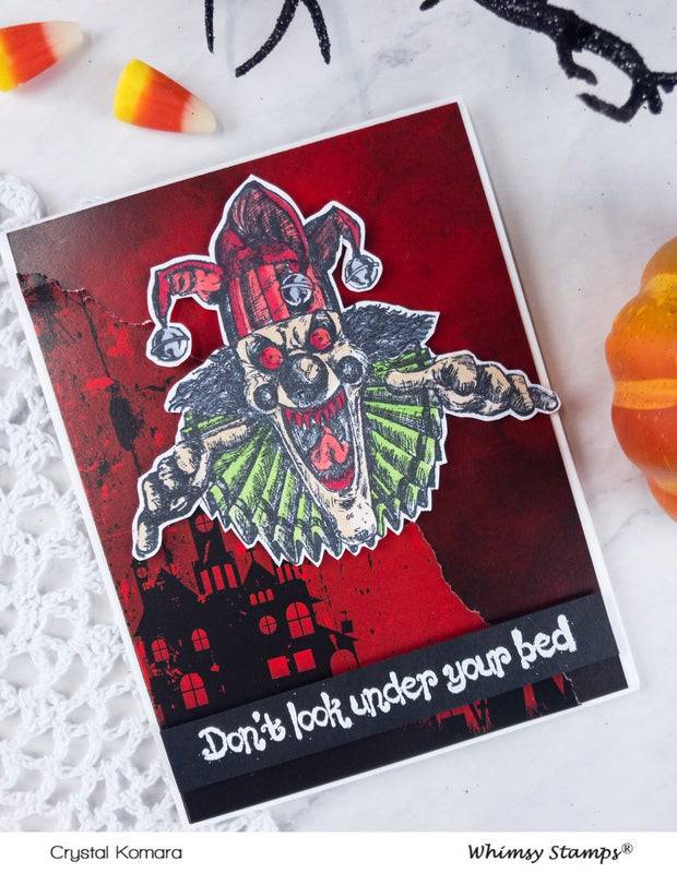 Creepy Clown Sleep Tight Rubber Cling Stamp - Whimsy Stamps