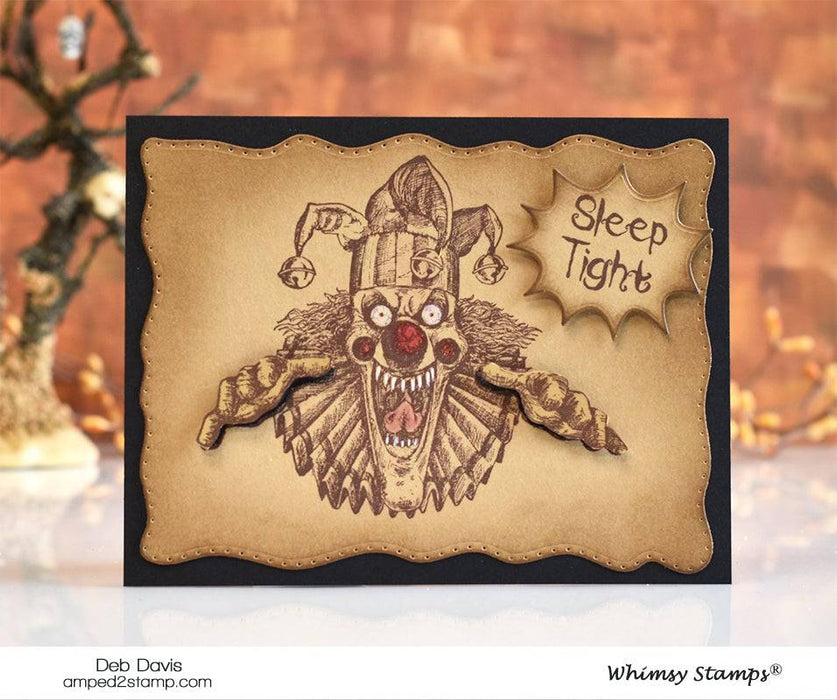 Creepy Clown Sleep Tight Rubber Cling Stamp - Whimsy Stamps
