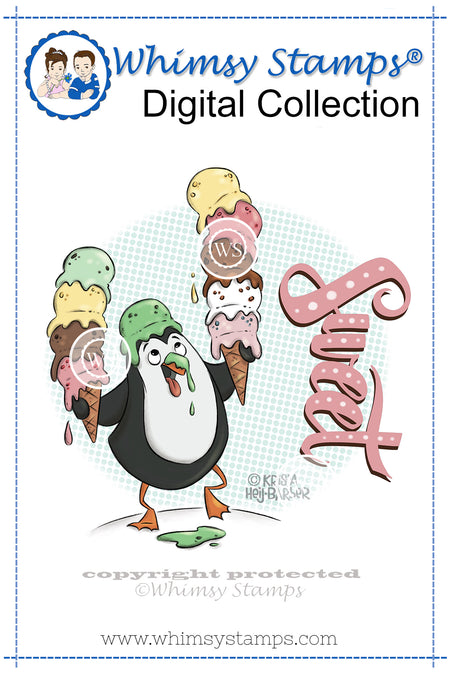 Ice Cream Penguin - Digital Stamp - Whimsy Stamps